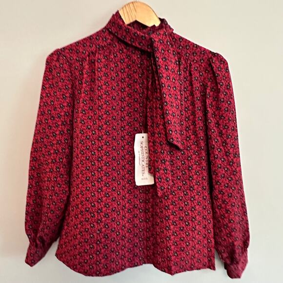 Pendleton Red Blouse Vintage Country Sophisticates Secretary Bow Womens 6P - Picture 1 of 11